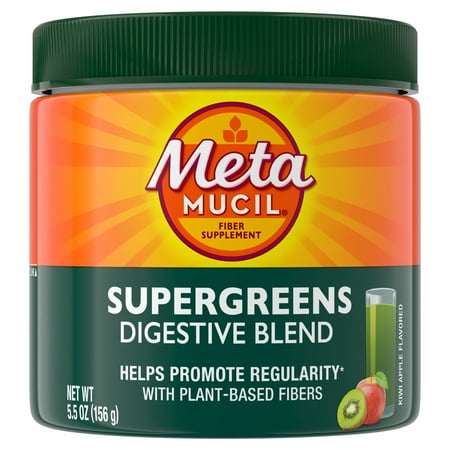 Metamucil Supergreens Digestive Blend, Fiber Supplement + Greens Powder, Kiwi Apple, 30 Servings