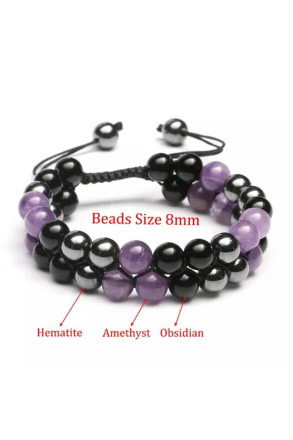 Metaphy Classique Double Amethyst Beaded Bracelet Crystal Chakra Bangle Energy