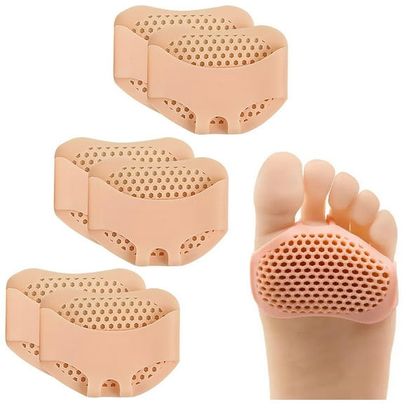 Metatarsal Pads Insoles for Women & Men – Thin Silicone Gel Ball of Foot Cushions for Pain Relief,Breathable Honeycomb Forefoot Pads for Morton's Neuroma,Callus,Bunions,Reusable (Beige) 3 Pairs