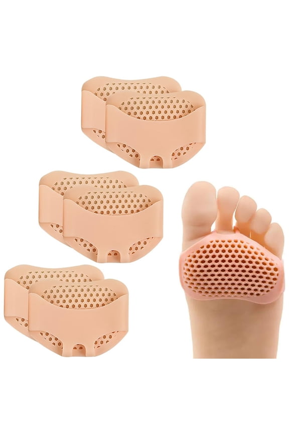 Metatarsal Pads Insoles for Women & Men – Thin Silicone Gel Ball of Foot Cushions for Pain Relief,Breathable Honeycomb Forefoot Pads for Morton's Neuroma,Callus,Bunions,Reusable (Beige) 3 Pairs