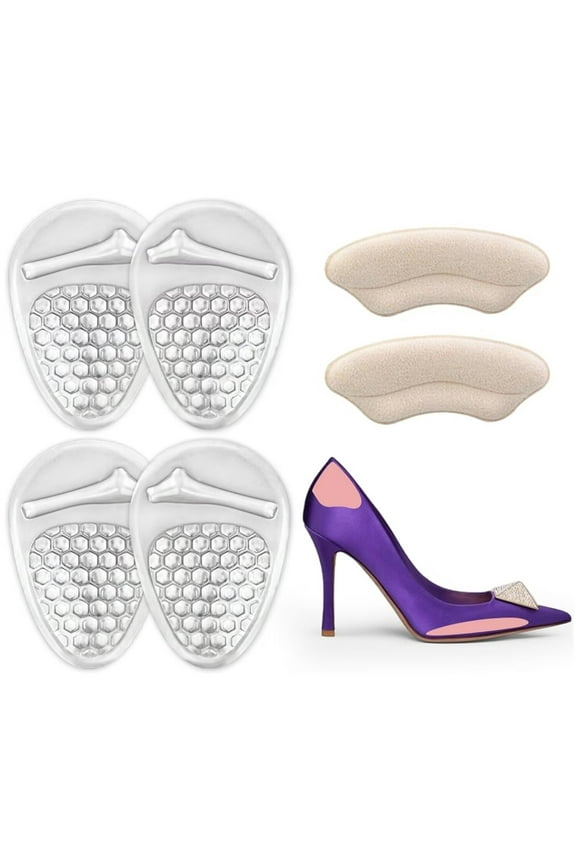 Metatarsal Pads Women (2 Pairs), Ball of Foot Cushions for Women, High Heel Pads for Shoes, Reusable Metatarsal Pads, Non-Slip Shoe Inserts for Women, One Size Fits (Beige & Black & Clear) D133