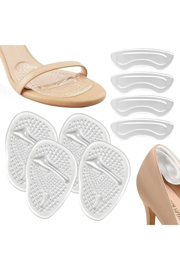 Metatarsal Pads Women (2 Pairs), Ball of Foot Cushions for Women, High Heel Pads for Shoes, Reusable Metatarsal Pads, Non-Slip Shoe Inserts for Women, One Size Fits (Beige & Black & Clear)