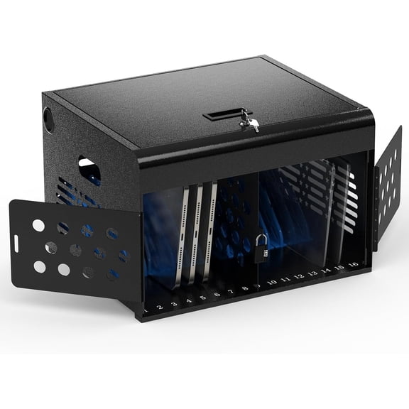 Metateel 16-Device Locking Laptop Charging Station - Classroom Charging Station for 16 Chromebook Tablet Laptop - with Cable Management and Charger Organization (Black)