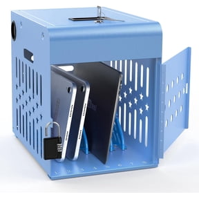 Metateel 8 Tablet Charging Station Lock Box - Fits 14" Screen, Steel Case & Lockable Door,2 Keys Included - for Chromebook,ipads,Laptop and Tablets - Ideal for Offices, Classrooms and Hospitals(Blue)