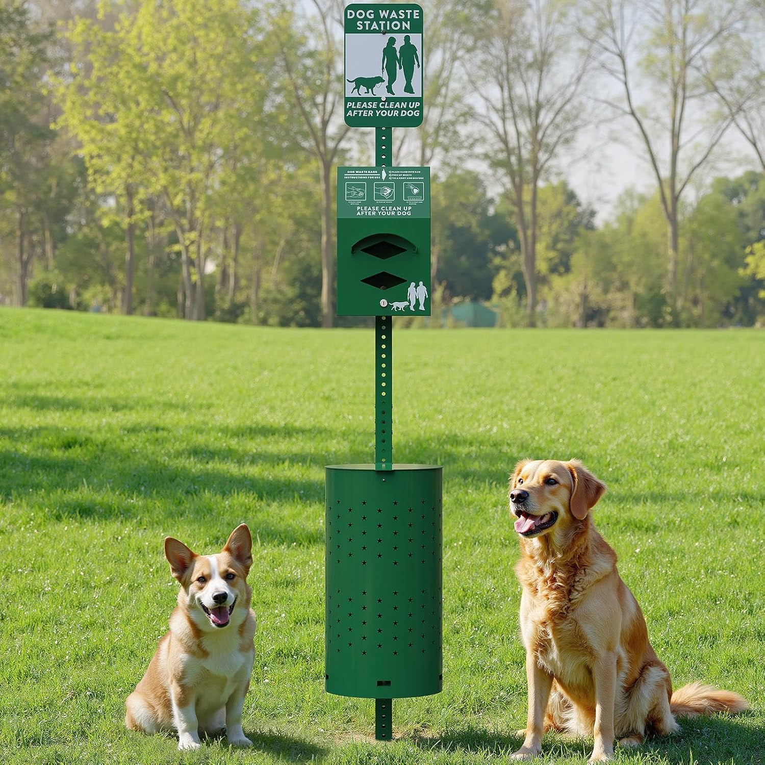 Metateel Dog Waste Station - Dog Poop Trash Can Outside with 10-Gallon Capacity, Poop Bag Dispenser, and Convenient Lid, Pet Waste Station for Easy Clean-Up in Parks, Yards, and Public Spaces