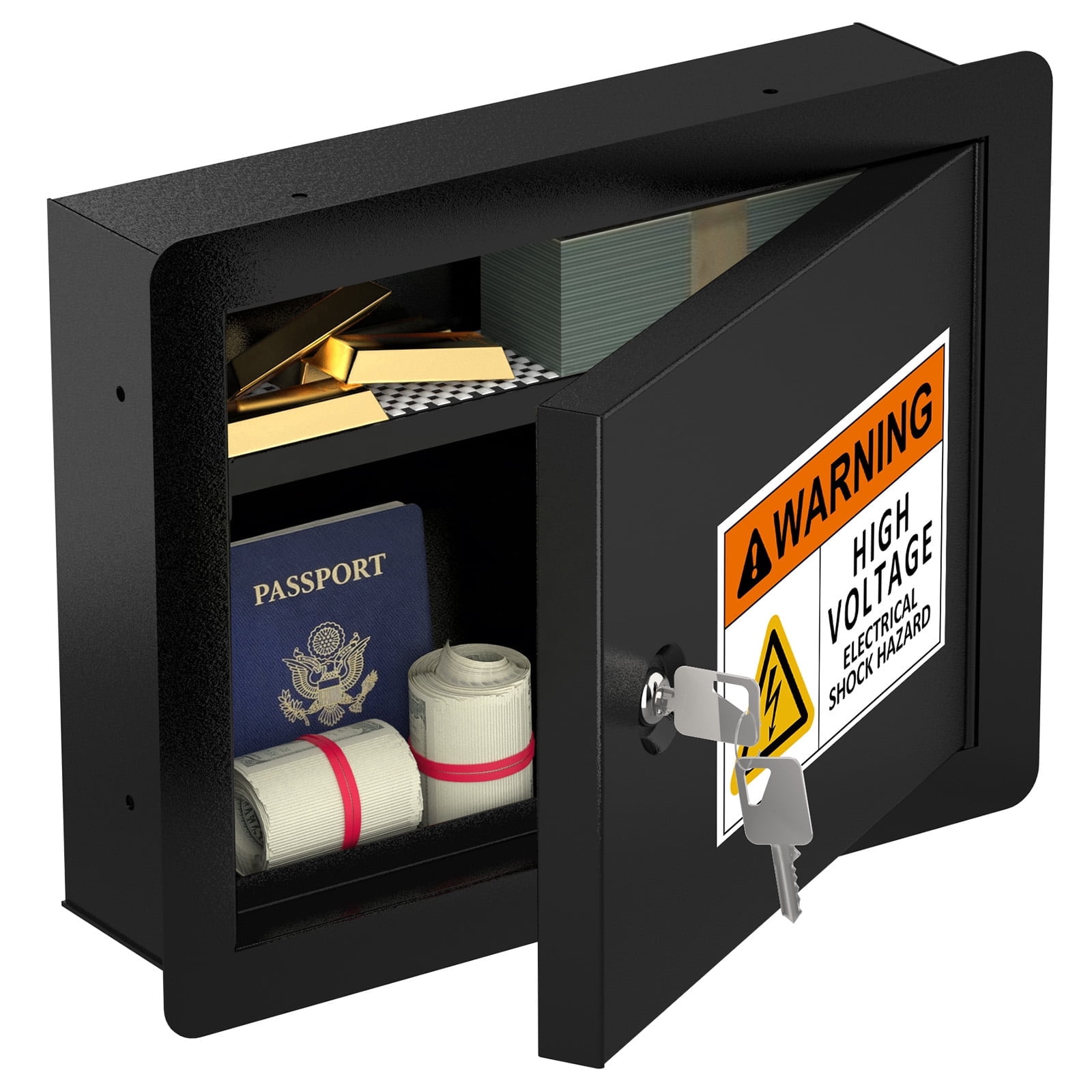 Metateel Hidden Wall Safe with Concealed Panel – Steel In-Wall Lock Box Fits 16” Studs – Key Lock Security Cabinet for Cash & Documents – Recessed Safe for Home & Office (Black)