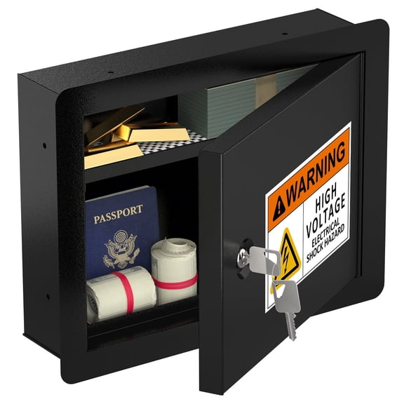 Metateel Hidden Wall Safe with Concealed Panel – Steel In-Wall Lock Box Fits 16” Studs – Key Lock Security Cabinet for Cash & Documents – Recessed Safe for Home & Office (Black)