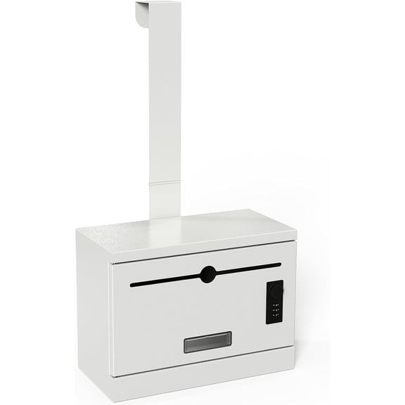 Metateel Over-the-Door Heavy Duty Steel Dropbox, Specimen Containers, Payment Key Cash Drop Off Box with Lock, Night Mail Drop Box, Height Adjustable & Removable Hinge for Wall Mount(Grayish White)