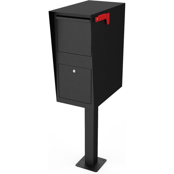 Metateel Package Mailbox with Lock, Large Post-Mount Locking Mailboxes for Outdoor Use, Curbside Security Mailbox with Post and Base Plate, Weatherproof Mail Box for Residential Deliveries