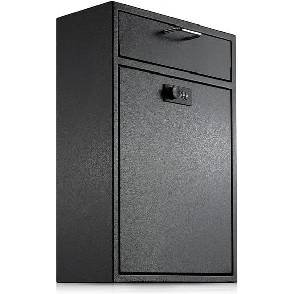 Metateel Wall Mounted Drop Mail Box with Combination Lock, Heavy Duty Steel Extra Large Mailbox, Locking Security Cash Key Drop Box for House Apartments Bussiness After Hour Deposit, Black