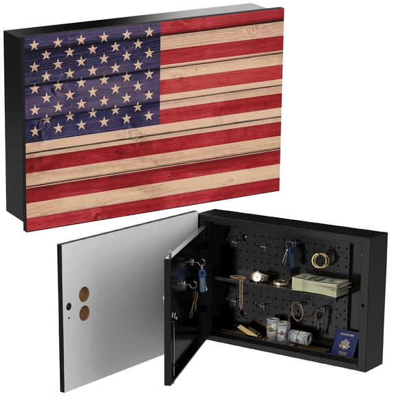 Metateel in-Wall Gun Safe with Key Lock, Between Studs Wall Cabinet Fits 24-Inch Stud Spacing, Magnetic Hooks & Removable Shelf, Anti-Theft Locking Rod