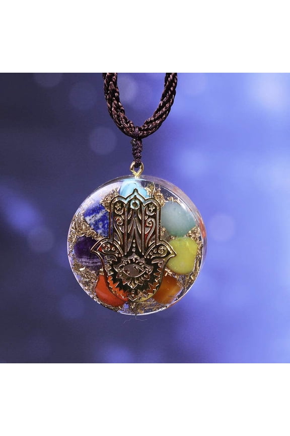 Metatron Cube Orgonite Necklace,Chakra Crystals Emf Protection Healing Reiki Meditation For Women Men,Hand Of Fatifa