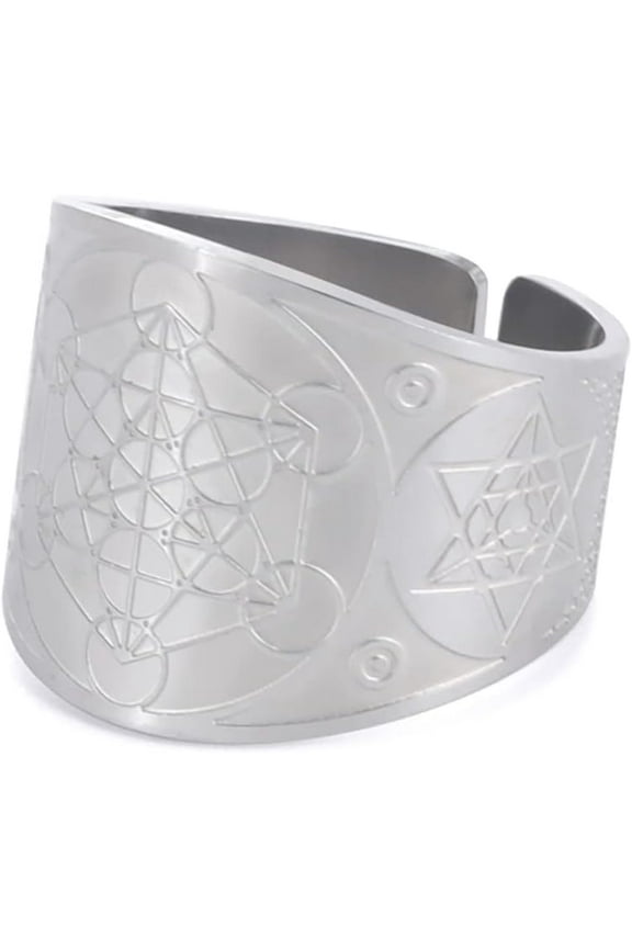 Metatron Cube Ring For Men Women Magic Men's Archangel Finger Rings Signet Ring Band Stainless Steel Sacred Geometry Hexagram Protection Amulet Ring Statement Band