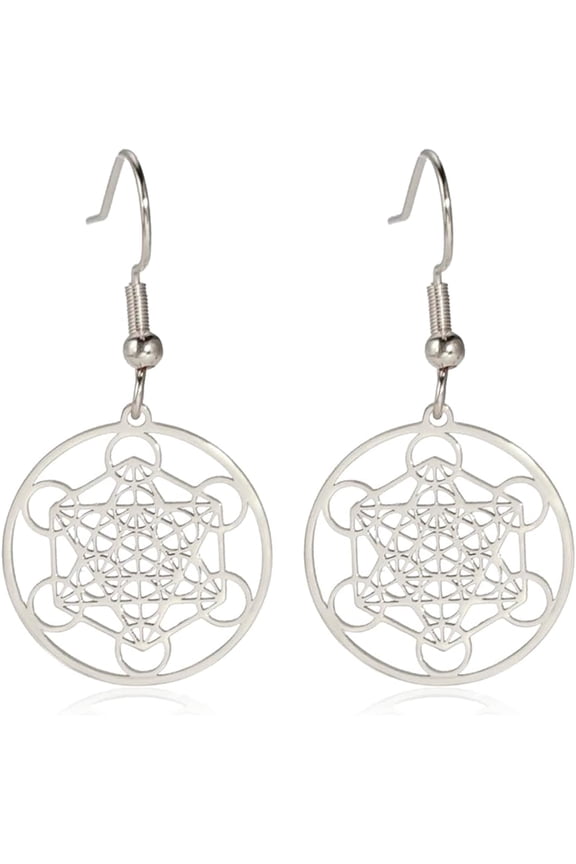 Metatron Cube Sacred Geometry Earrings Symbol of the Universe Metatron Pendant Art Flower of Life Stainless Steel Jewelry Woman