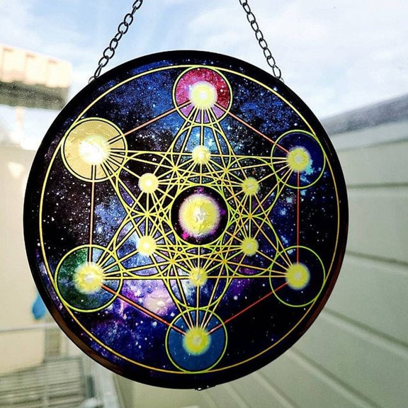 Metatron's Cube Suncatcher: Sacred Geometry Stained Glass Art