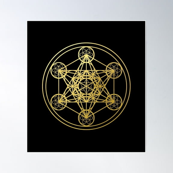 Metatrons Cube Gold Sacred Geometry Mandala Esoteric Symbol Kabbalah Poster Wall Art, Modern Wall Decor For Living Room Bedroom, 30x30 UNFRAMED