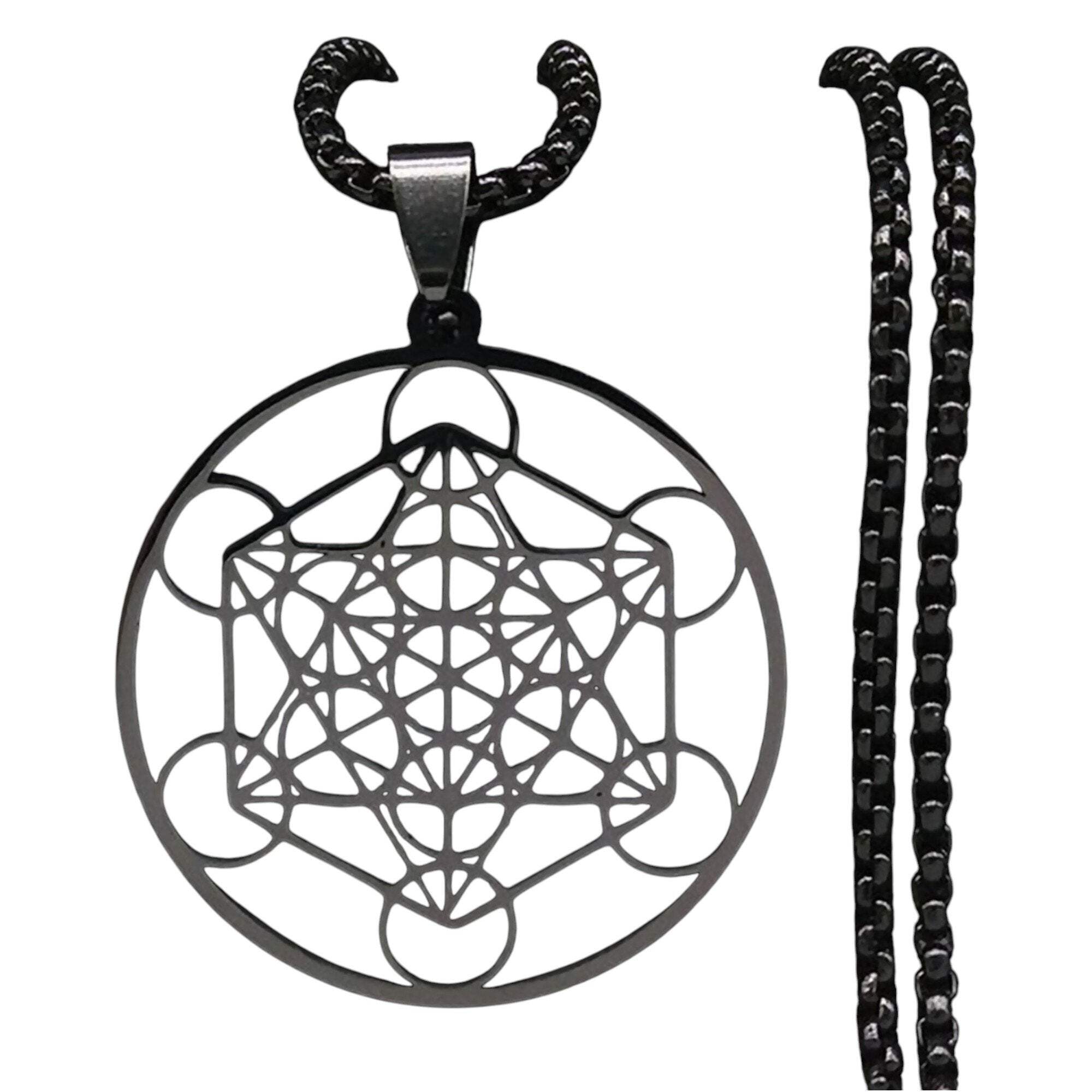 Metatrons Cube Necklace Black Stainless Steel Sacred Geometry Amulet ...