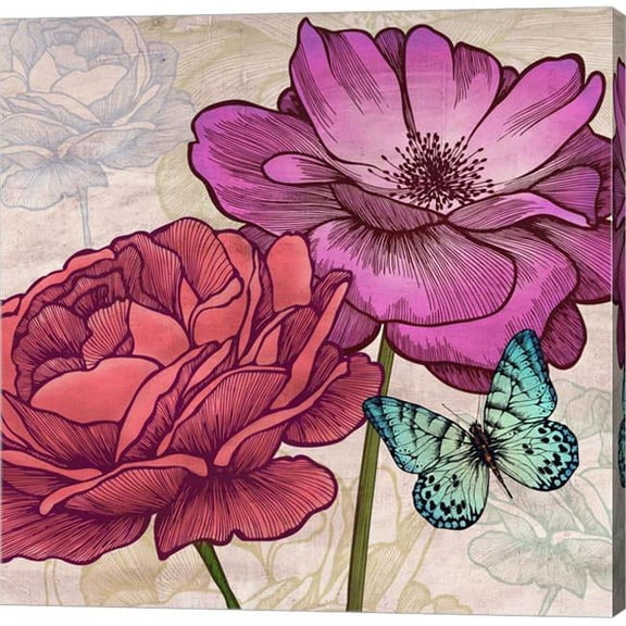 Metaverse C958650-0120000-AAAACMA Roses & Butterflies by Eve C. Grant Canvas Wall Art - 12 x 12 in.