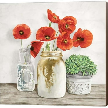 Metaverse C958744-0120000-YCCQAMA Floral Composition with Mason Jars II by Jenny Thomlinson Canvas Wall Art - 12 x 12 in.