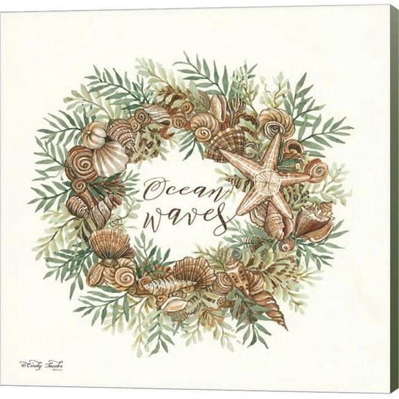 Metaverse C958832-0120000-YCEAAMA Ocean Waves Shell Wreath by Cindy Jacobs Canvas Wall Art - 12 x 12 in.