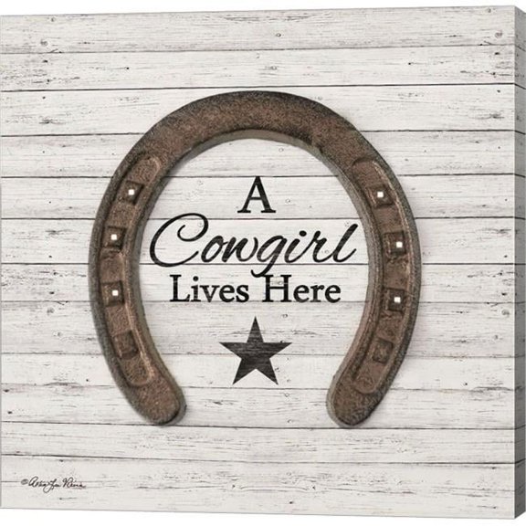 Metaverse C959087-0120000-AAAACMA A Cowgirl Lives Here by Robin-Lee Vieira Canvas Wall Art - 12 x 12 in.