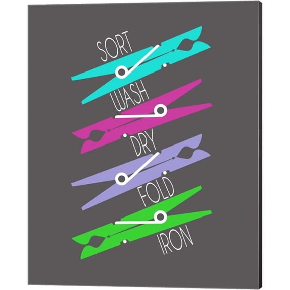 Metaverse Color Me Happy 'Sort Wash Dry Fold Colored Clothespins Purple Green' Canvas Art