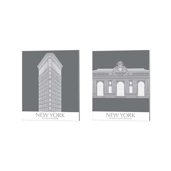 Metaverse Fab Funky 'New York Flatron Building & Grand Central Monochrome' Canvas Art (Set of 2)