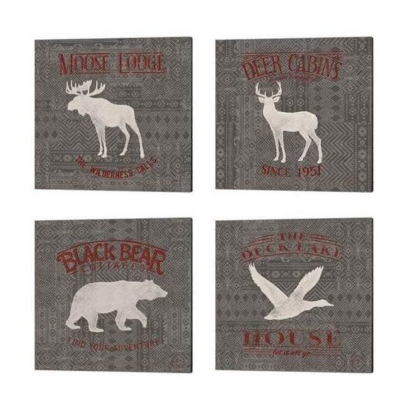 Metaverse Janelle Penner 'Soft Lodge Dark with Red' Canvas Art (Set of 4)