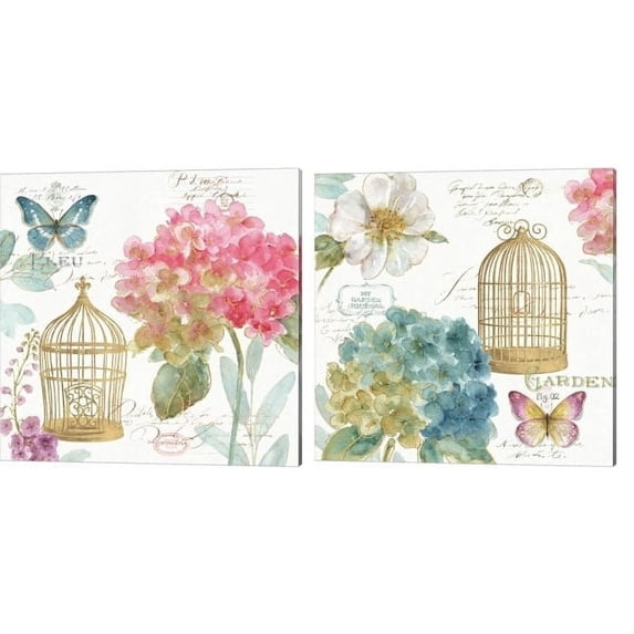 Metaverse Lisa Audit 'Rainbow Seeds Floral Birdcage' Canvas Art (Set of 2)