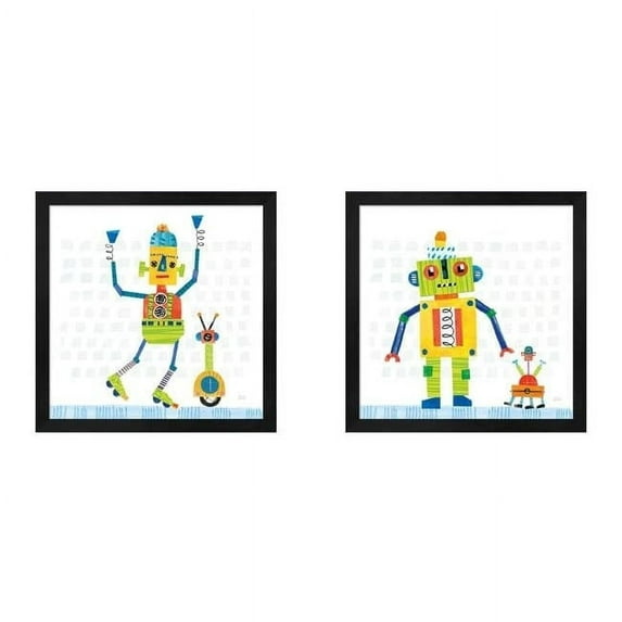 Metaverse Melissa Averinos 'Robot Party on Square Toys B' Framed Art (Set of 2)