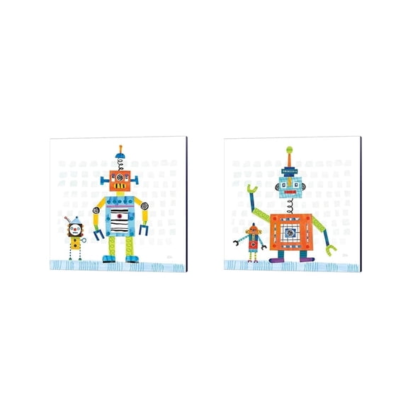 Metaverse Melissa Averinos 'Robot Party on Square Toys' Canvas Art (Set of 2)