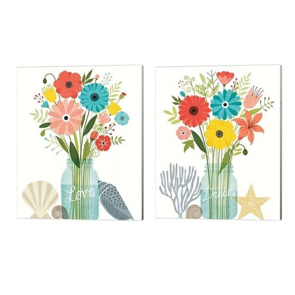 Metaverse Michael Mullan 'Seaside Bouquet Mason Jar' Canvas Art (Set of 2)