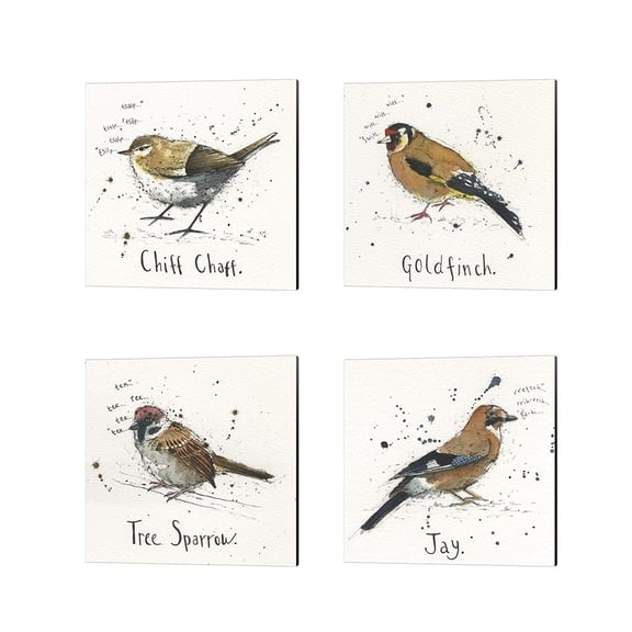 Metaverse Michelle Campbell 'Chiffchaff, Goldfinch, Jay & Tree Sparrow' Canvas Art (Set of 4)