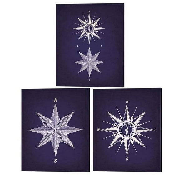 Metaverse Natasha Wescoat 'Double Compass & Vintage Compass 1 & 2' Canvas Art (Set of 3)