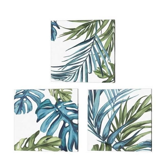 Metaverse Palm Leaves by Eva Watts, 3 Piece Canvas Art Set Each 14"W x 14"H