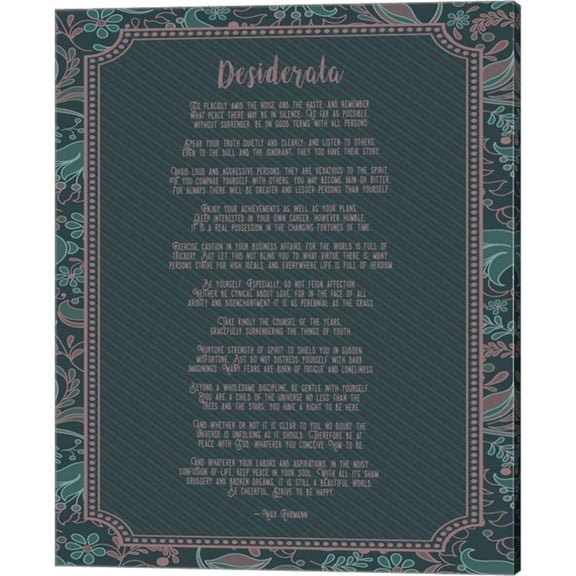 Metaverse Quote Master 'Desiderata Floral Frame Turquoise' Canvas Art