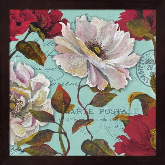 Metaverse R910977-0120000-AEAAAADAN4 13.25 x 13.25 in. Paris Aqua Flowers II Framed Wall Art by Elizabeth Medley