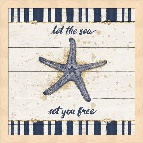 Metaverse R962756-0120000-AEAAAACAN4 13.25 x 13.25 in. Calm Seas II Gold Rope Border Framed Wall Art by Janelle Penner