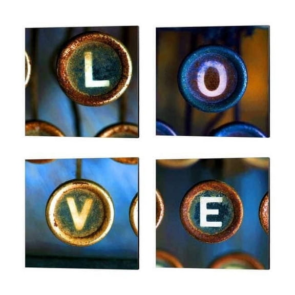 Metaverse Tom Quartermaine 'Typewriter 'LOVE'' Canvas Art (Set of 4)