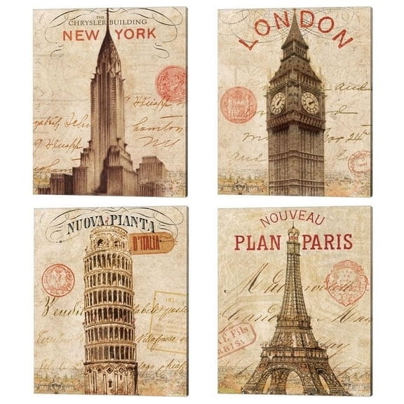 Metaverse Wild Apple Portfolio 'Letter from London, New York, Paris & Pisa' Canvas Art (Set of 4)