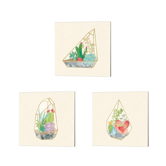 Metaverse Wild Apple Portfolio 'Succulent Terrarium B' Canvas Art (Set of 3)