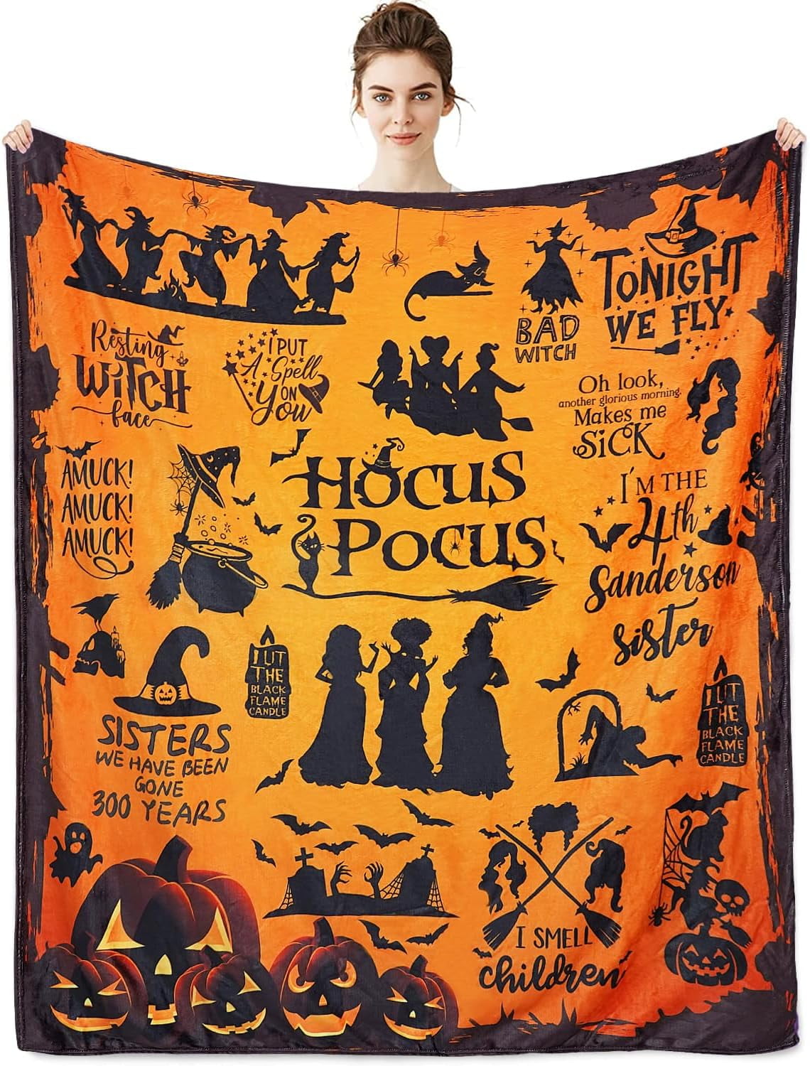 Metawu Halloween Witch Blanket for Women, Flannel Fleece Throw Blanket for Couch, Sofa, Bed, Chair Decor, 50x60 Inches
