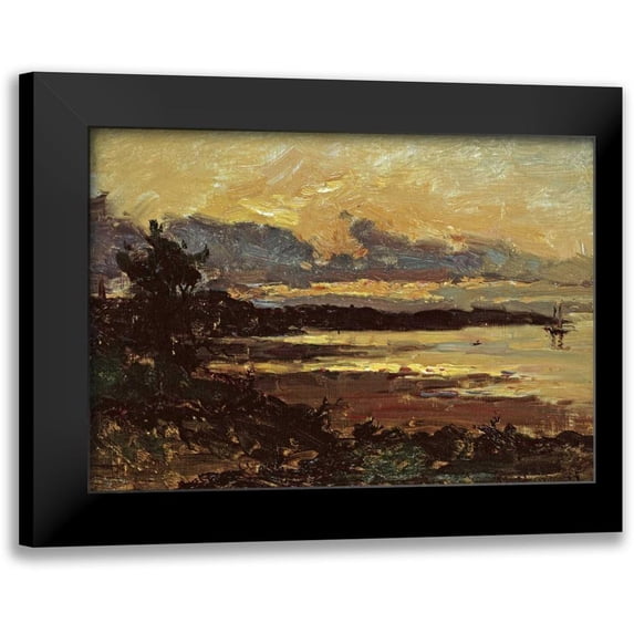 Metcalf, Willard Leory 18x14 Black Modern Framed Museum Art Print Titled - Sunset at Manchester, Massachusetts