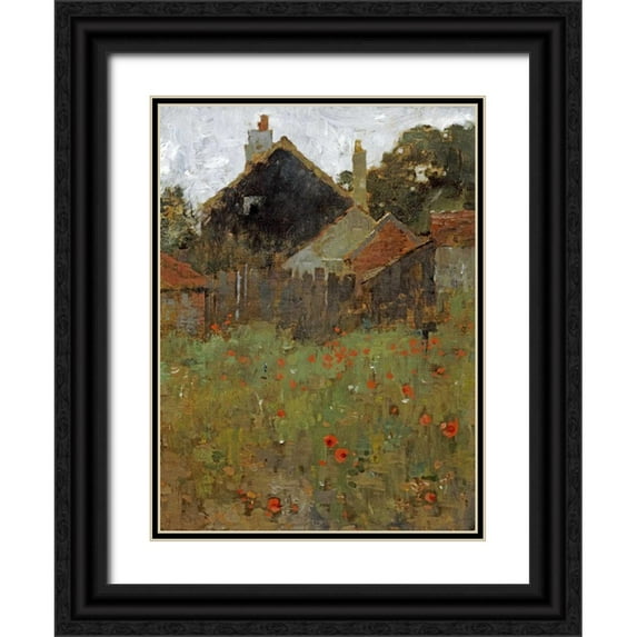 Metcalf, Willard Leory 19x24 Black Ornate Wood Framed with Double Matting Museum Art Print Titled - The Poppy Field