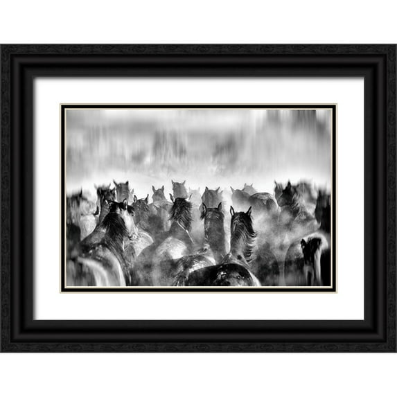 Mete, Gilcan 14x11 Black Ornate Wood Framed with Double Matting Museum Art Print Titled - Horses
