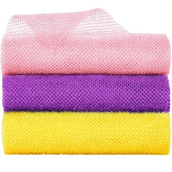 3 Pcs Nylon African Net Sponge, Exfoliating Washcloth, Long Net Body Scrubber for Adult and Kid