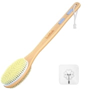 Bamboo Shower Body Exfoliating Brush, Bath Back Cleaning Scrubber with Long Handle, 1 Hook