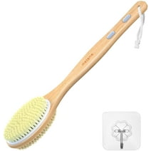Metene Bamboo Shower Body Exfoliating Brush, Bath Back Cleaning Scrubber with Long Handle, 1 Hook
