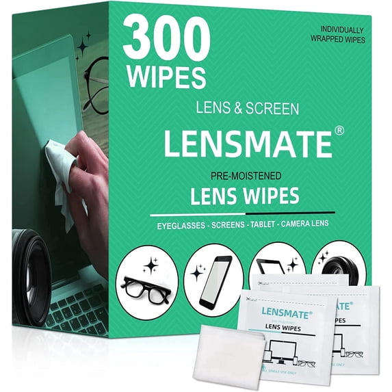 Lensmate Lens Cleaner Wipes, Pre-Moistened Electronic Glasses Wipes, 300 Count