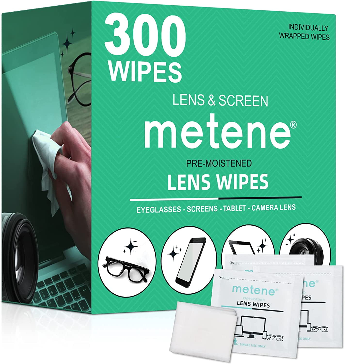 Lens Cleaning Wipes 220 Count, Pre-Moistened and Individually Wrapped,  Cleans Eyeglasses, Lenses, Glasses, Screens, Cameras, iPad, iPhone,  Eyeglasses